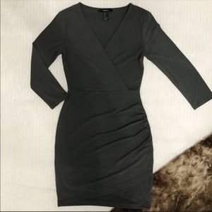 Green Surplice (V-Neck) Fitted Dress